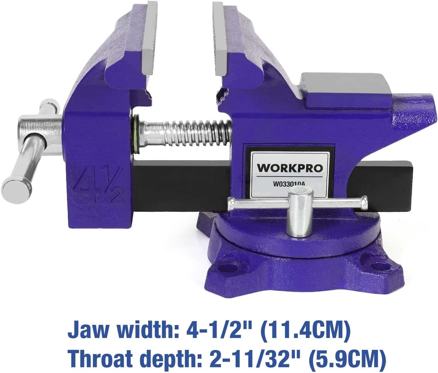 WORKPRO Bench Vise 4-1/2" Vice for Workbench, Swivel Base Bench for Woodworking