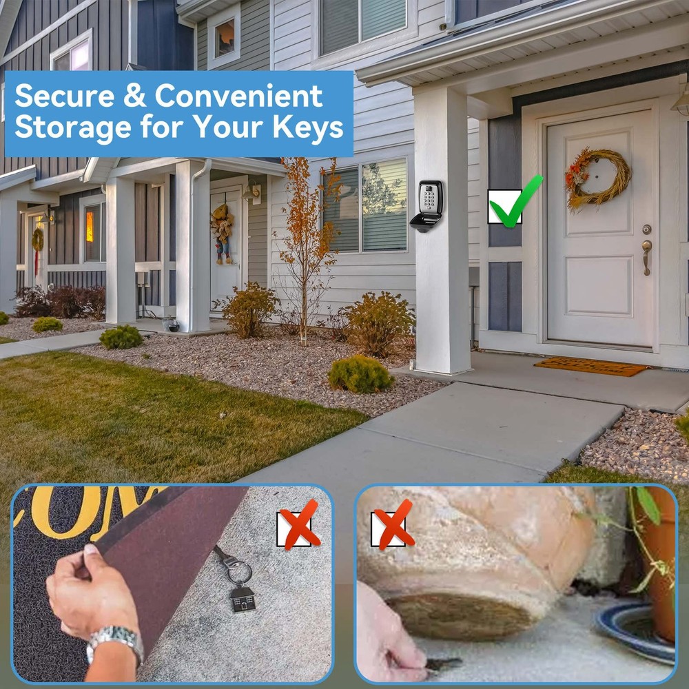 Key Lock Box, Wall Mounted Key Storage Box with 12-Digit Keyboard Combination...