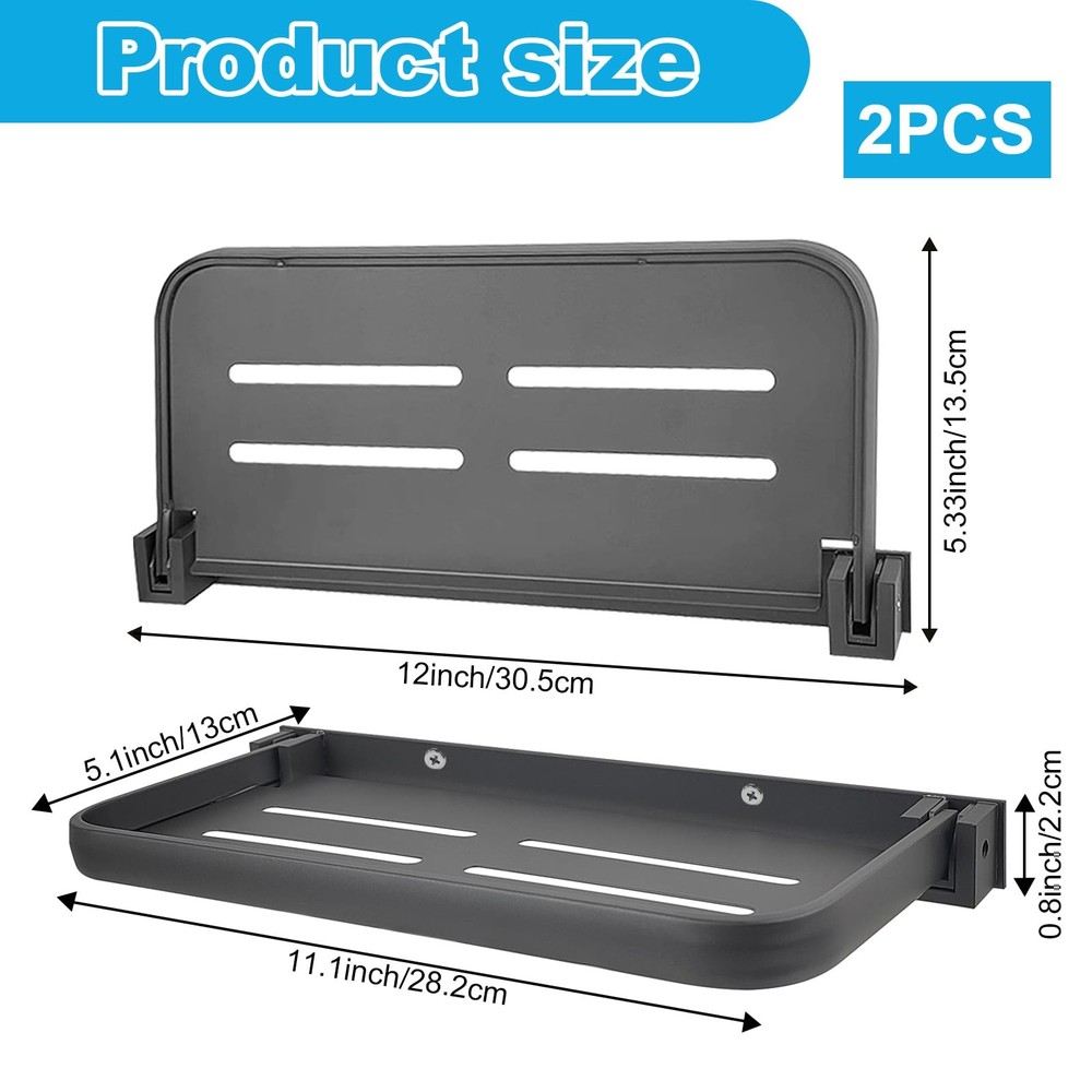 2 Pack RV Aluminum Fold-Down Wall Shelf - Wall-Mounted Foldable Shelf for Com...