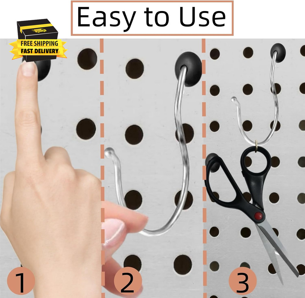 60PCS Pegboard Hook Locks, Peg Hook Locks Clips for 1/4 Inch Peg Board, Pegboard