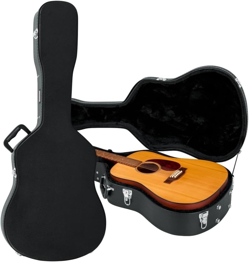 Durable 6/12 String Acoustic Guitar Case with Plush Interior & Locking Latch