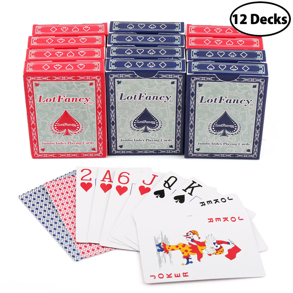 LotFancy Playing Cards Jumbo Index 12 Decks of Cards Poker Size 6 Red 6 Blue Lot