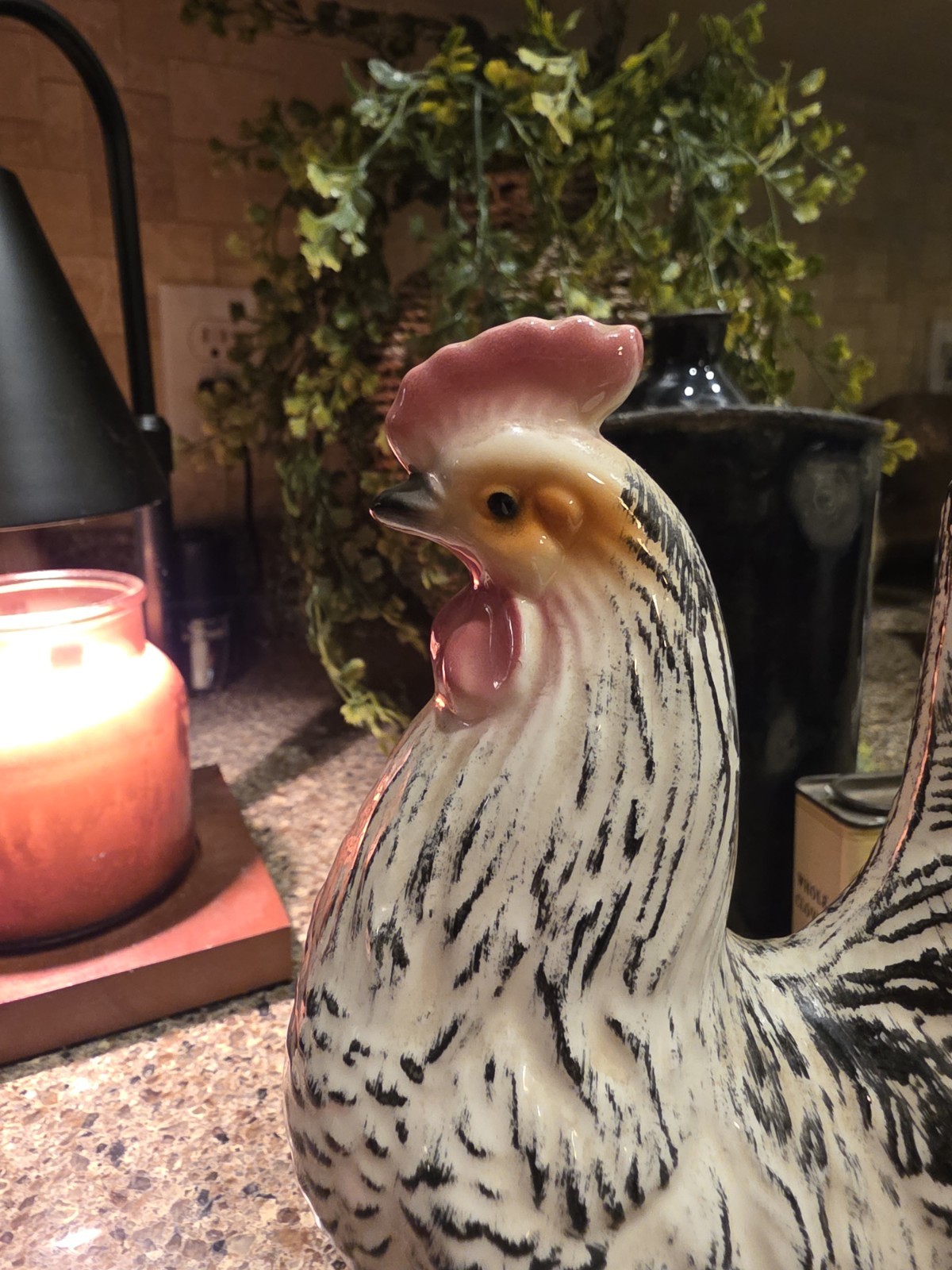 Vintage Rooster Hen Farmhouse Ceramic Porcelain Mid Century 8.5 inches