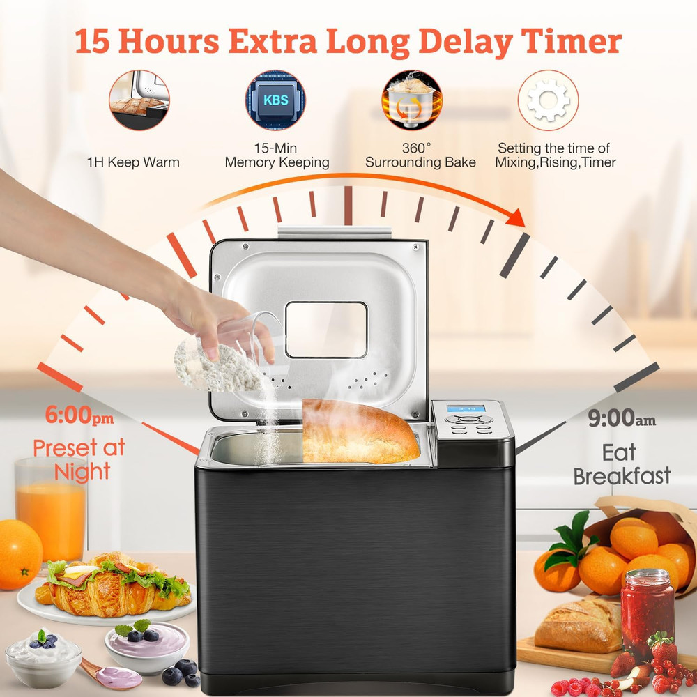 KBS 19-In-1 Programmable Bread Maker,2Lb Large Bread Machine Stainless Steel Wi