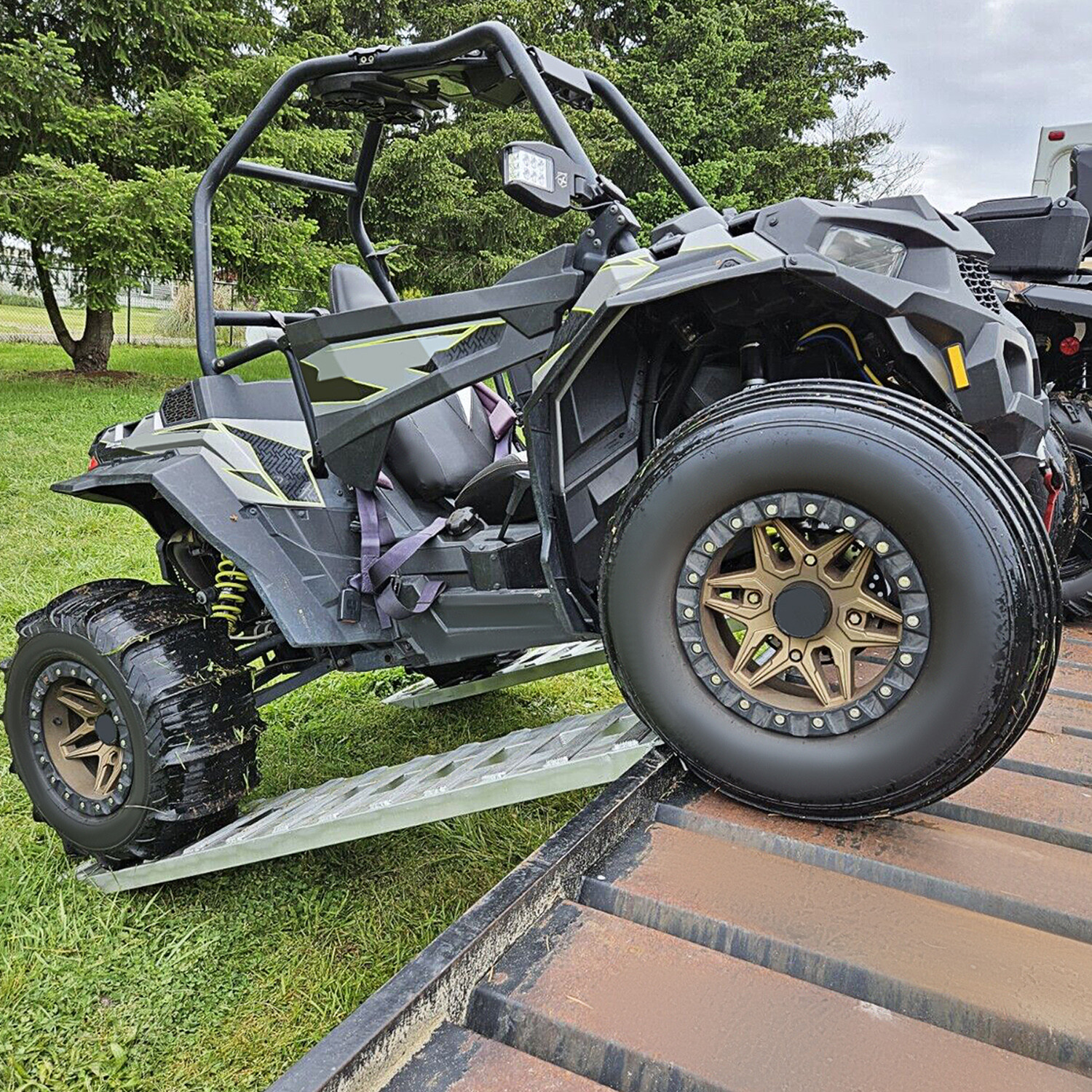 72" X 15" Aluminum Hook Ramps 8500Lbs Car Trailer Truck 1 Pair Ramps Hook End