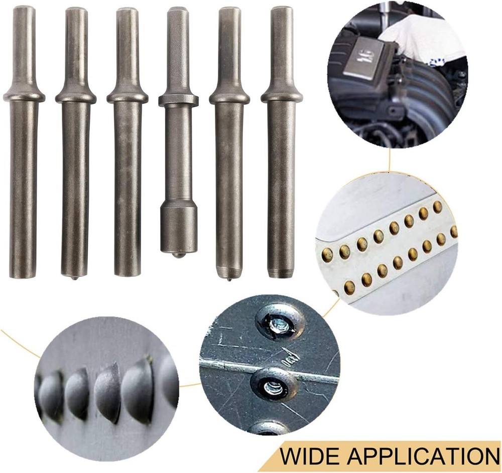 7Pcs Smoothing Pneumatic Air Rivet Hammer Tool with Spring Shank Chisel Bits Set