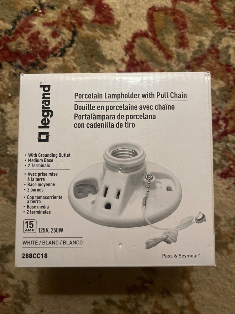 LeGrand Porcelain Ceiling Lampholder Pull Chain Light Socket Outlet 288