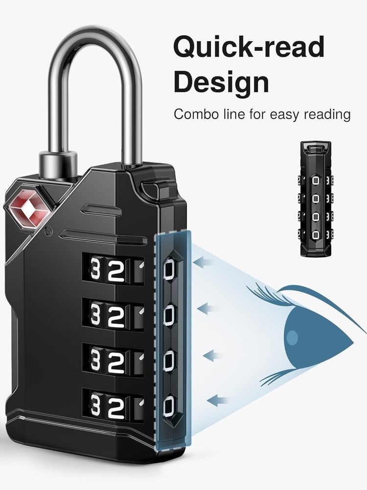 TSA Approved Travel Luggage Locks, 2 Pack Black 4 Digit Resettable Combinatio...