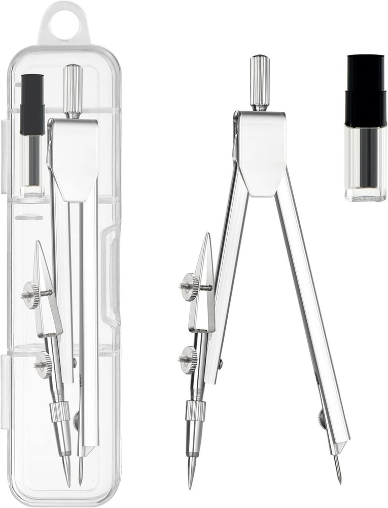 2 Pack Student Metal Compass Set for Geometry with Extra Lead Refills, Math...