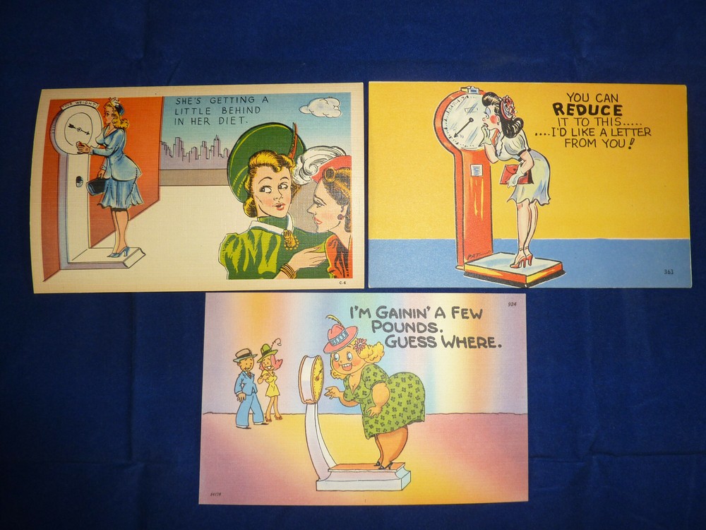 3 Comic Penny Scale Postcards