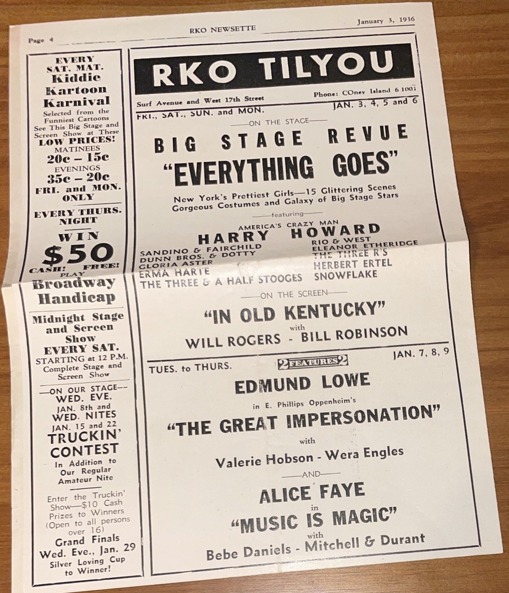 Everything Goes Original RKO Newsette Theater Will Rogers NY Prettiest Girls 36’