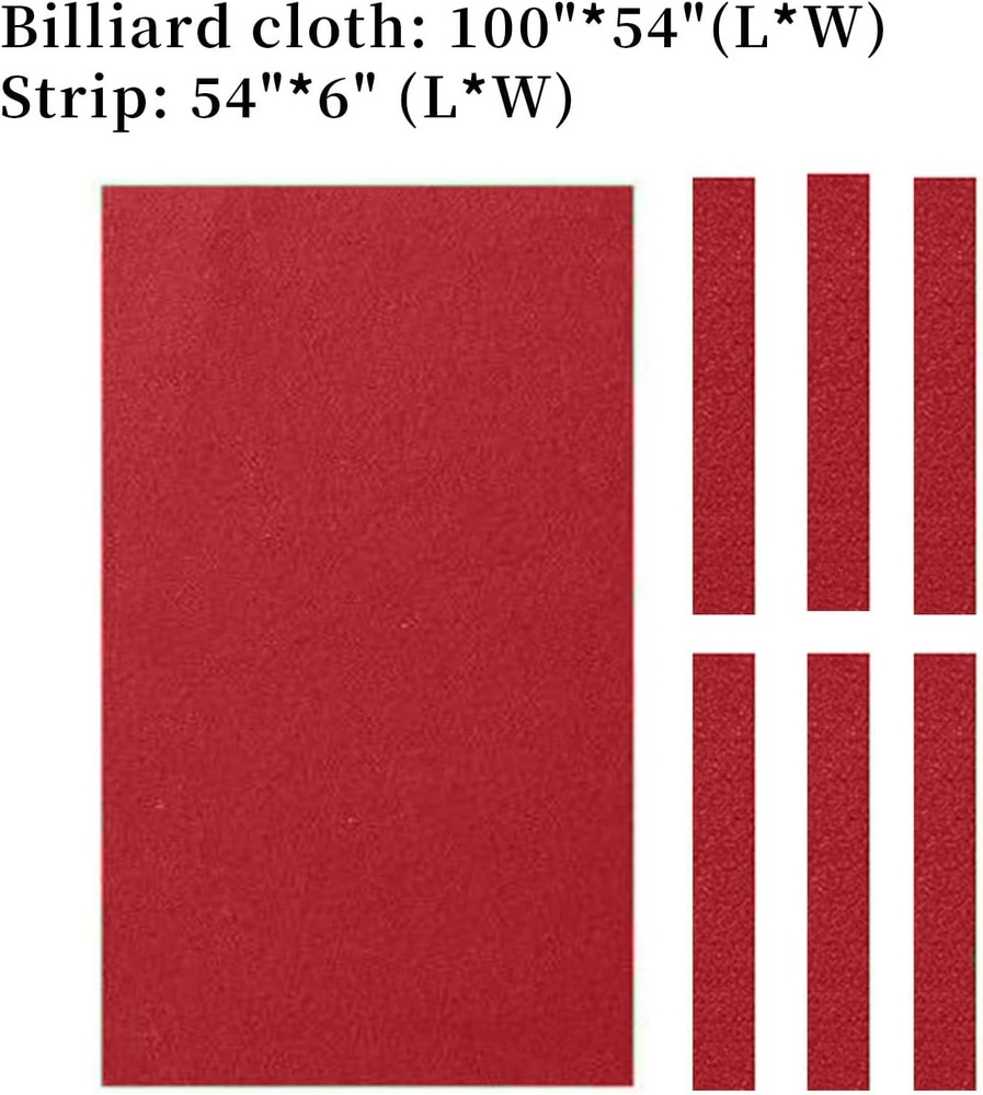 8' Pool Table Felt w/ 6 Cloth Strips, Pre Cut Billiard Red