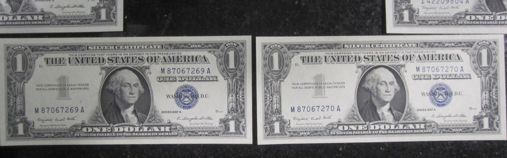 (5 Sets) 1957 A/B $1 Silver Certificates Sequential Serial Numbered Notes ~ CU