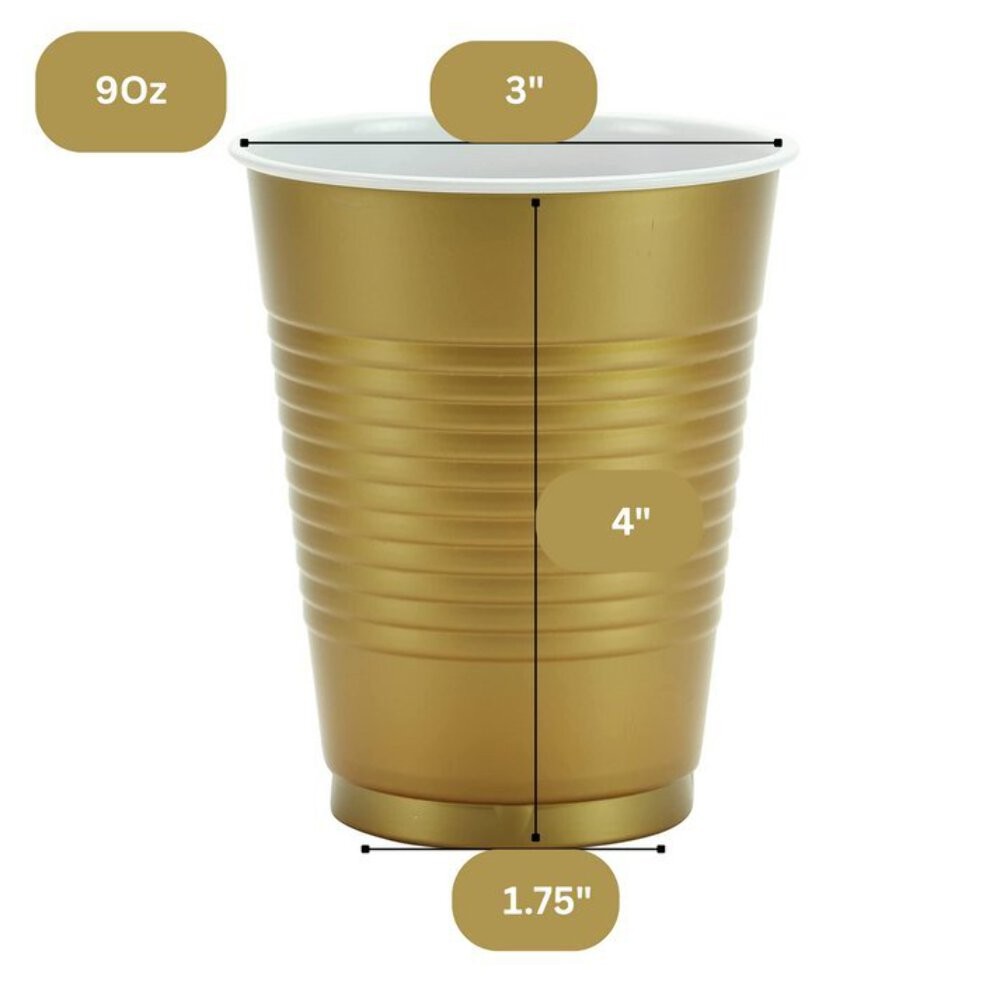 Disposable 9oz Gold Plastic Cups: 8 Pack