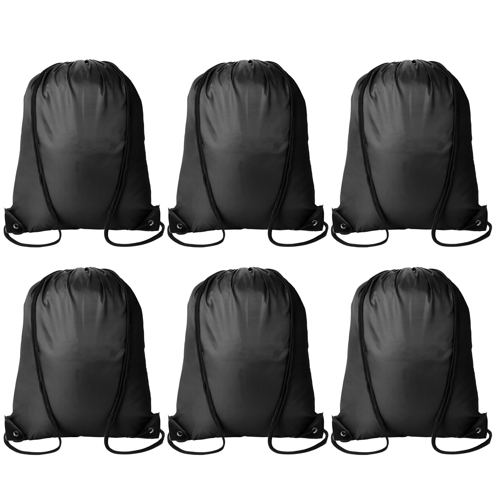 Kuhome 6Pcs Black Drawstring Backpacks Bulk String Bag Cinch Large,