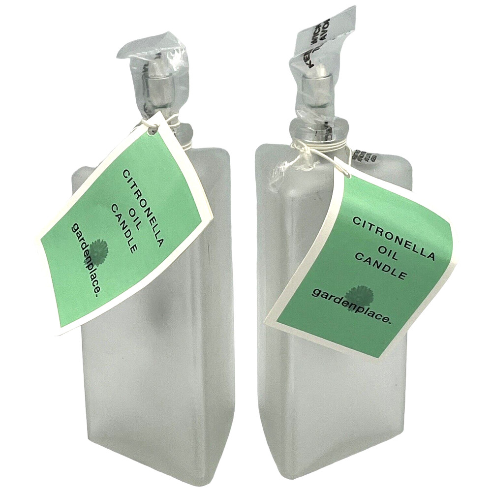 2 NWT Citronella Oil Triangular-Shaped Glass Wick Burner Bottles