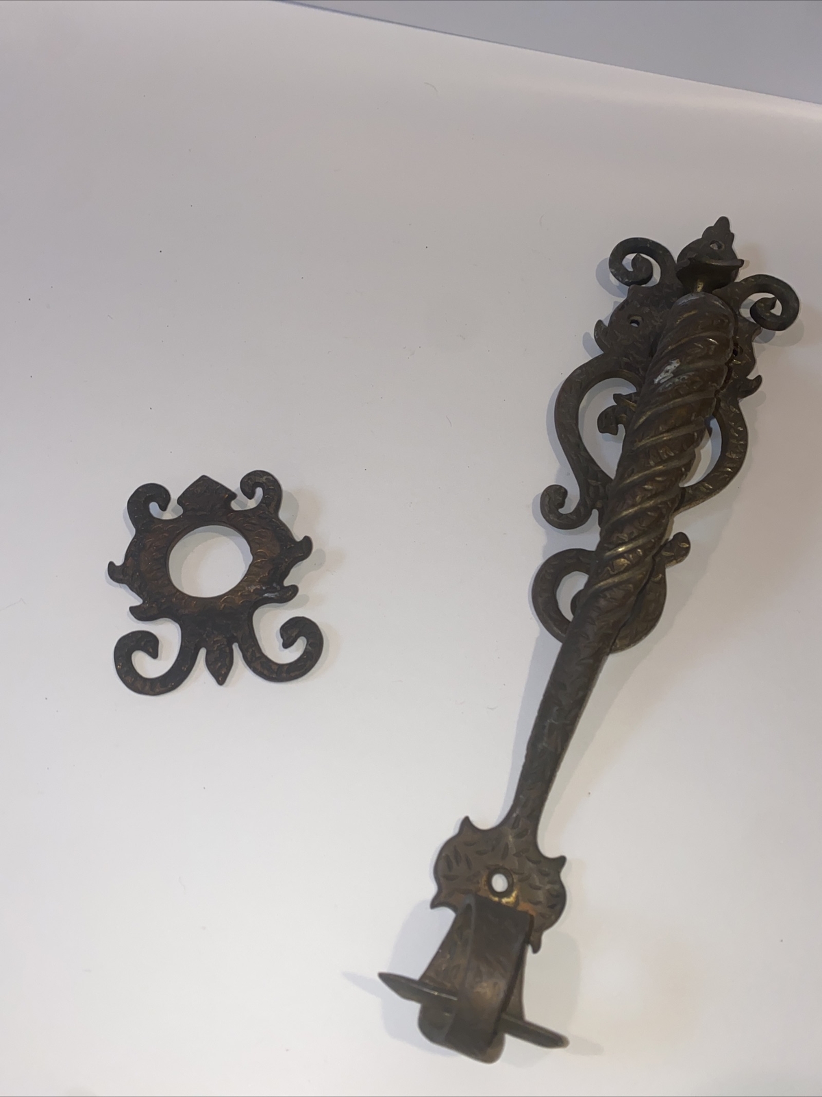 Antique Bronze/Brass Door Handle Pulls Pair Gothic Architectural Hardware 15”