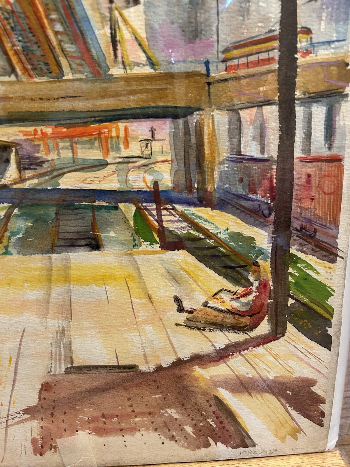 David Landis Chicago Modernist Artist Watercolor State Street Bridge 1948 Look!!