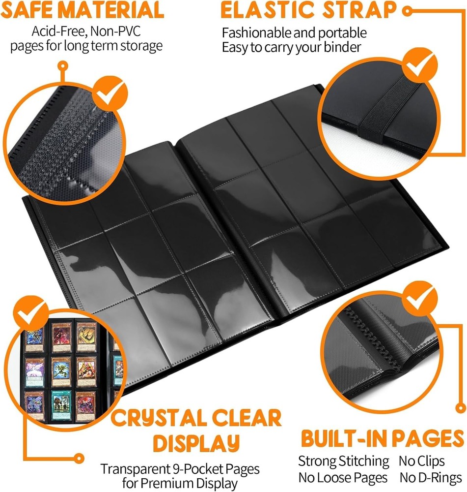 Trading Card Binder 9 Pocket, 360 Card Waterproof Folder with Top Loading Sle...