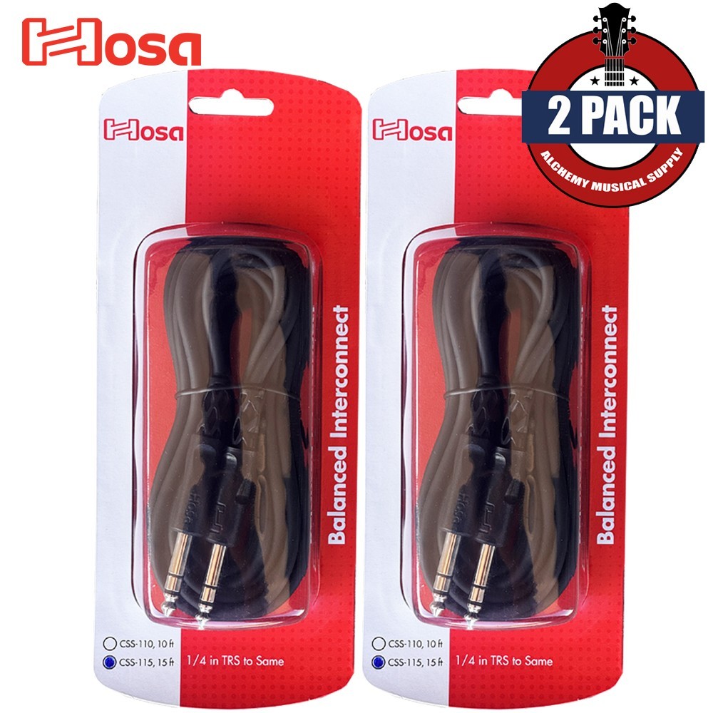 2-PACK Hosa CSS-115 15FT Balanced Interconnect Cable 1/4" TRS Male to Same