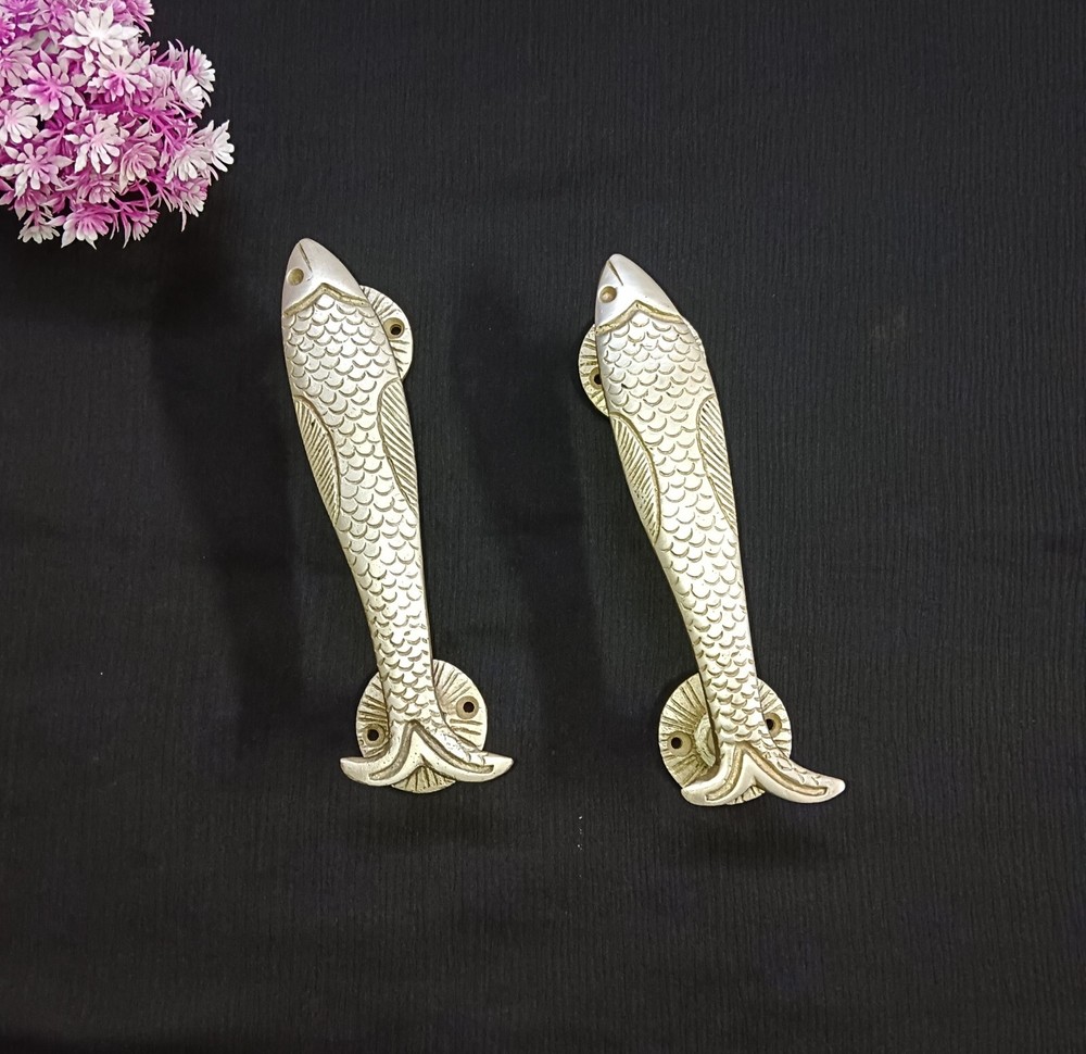 River Fish Decorative Door Handle Pair Brass Nautical Fish Door Pull Decor CA464
