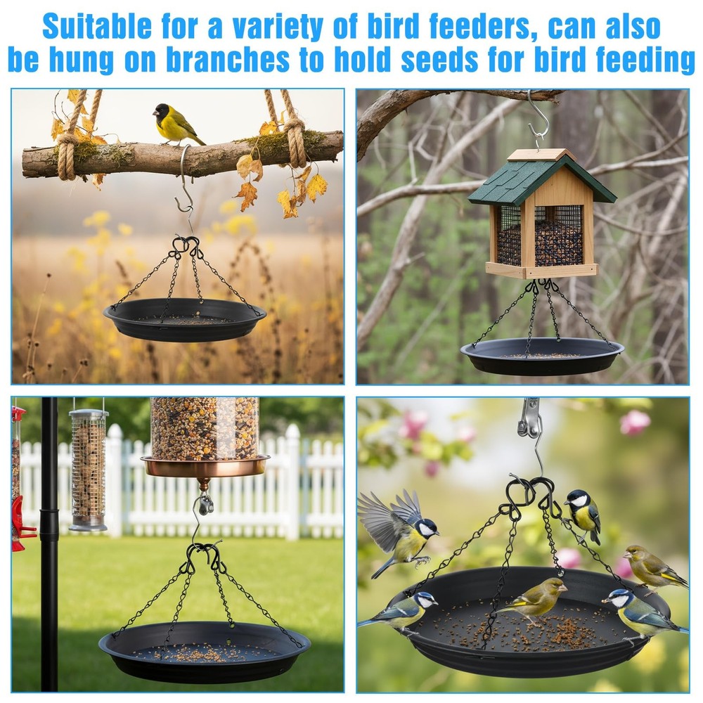 2 Sets 12.8'' Bird Seed Tray Platform Feeder Large Hanging Black