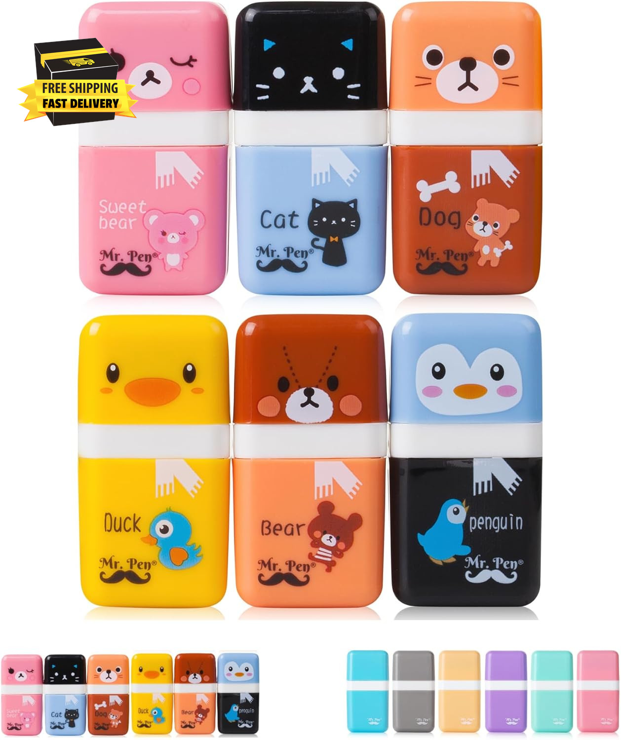 - Eraser with Cover and Roller, 6 Pack, Animal Theme, Cute Erasers for Kids ⭐️⭐️