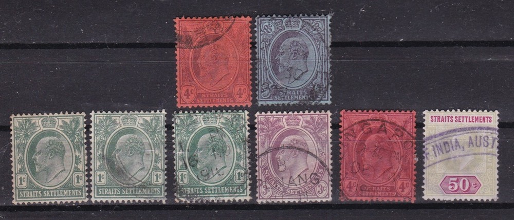 STRAITS SETTLEMENTS 8 1902-04 KEVII DEFINITIVES MOSTLY USED