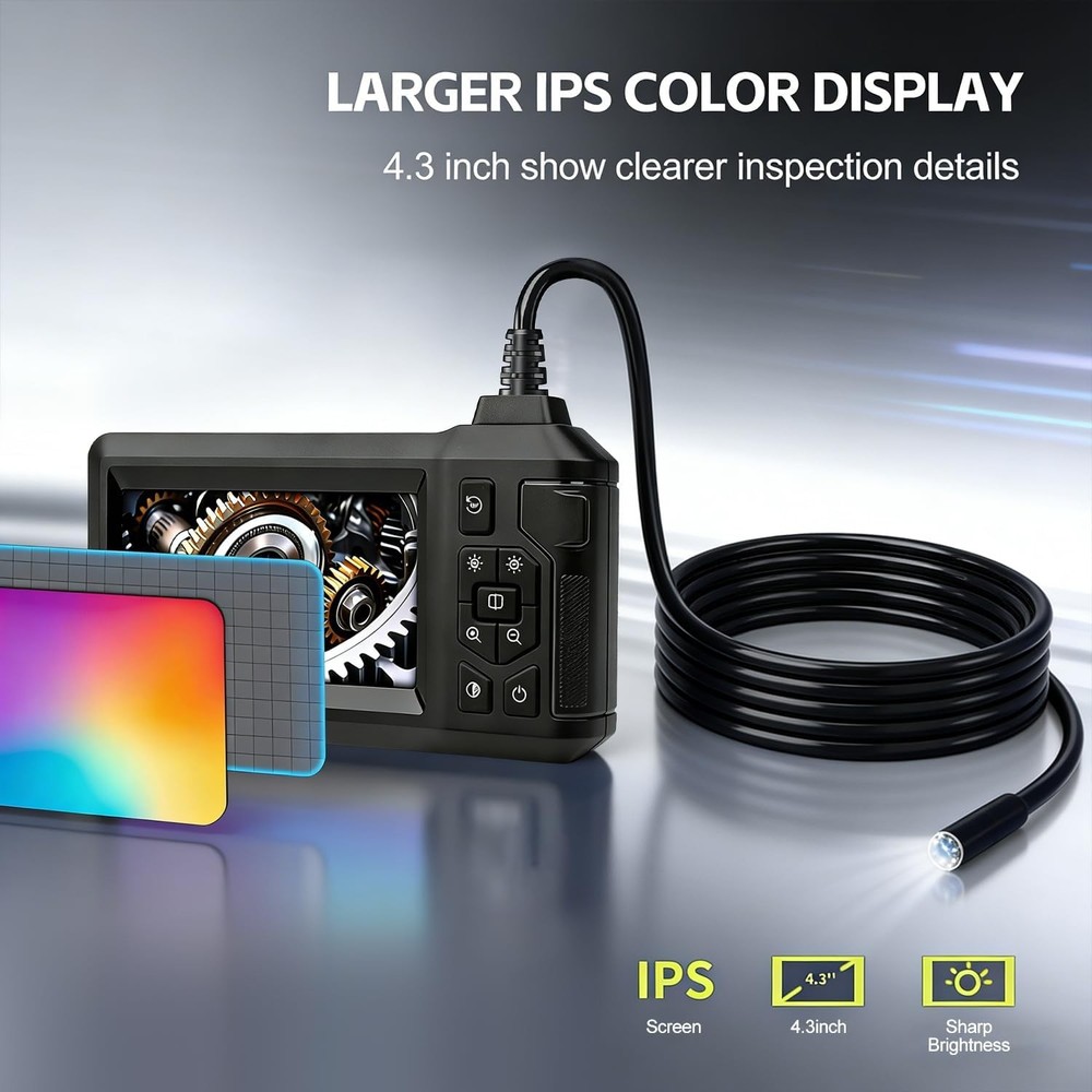 HD Endoscope Camera 4.3in Display 16.5ft Waterproof IP67