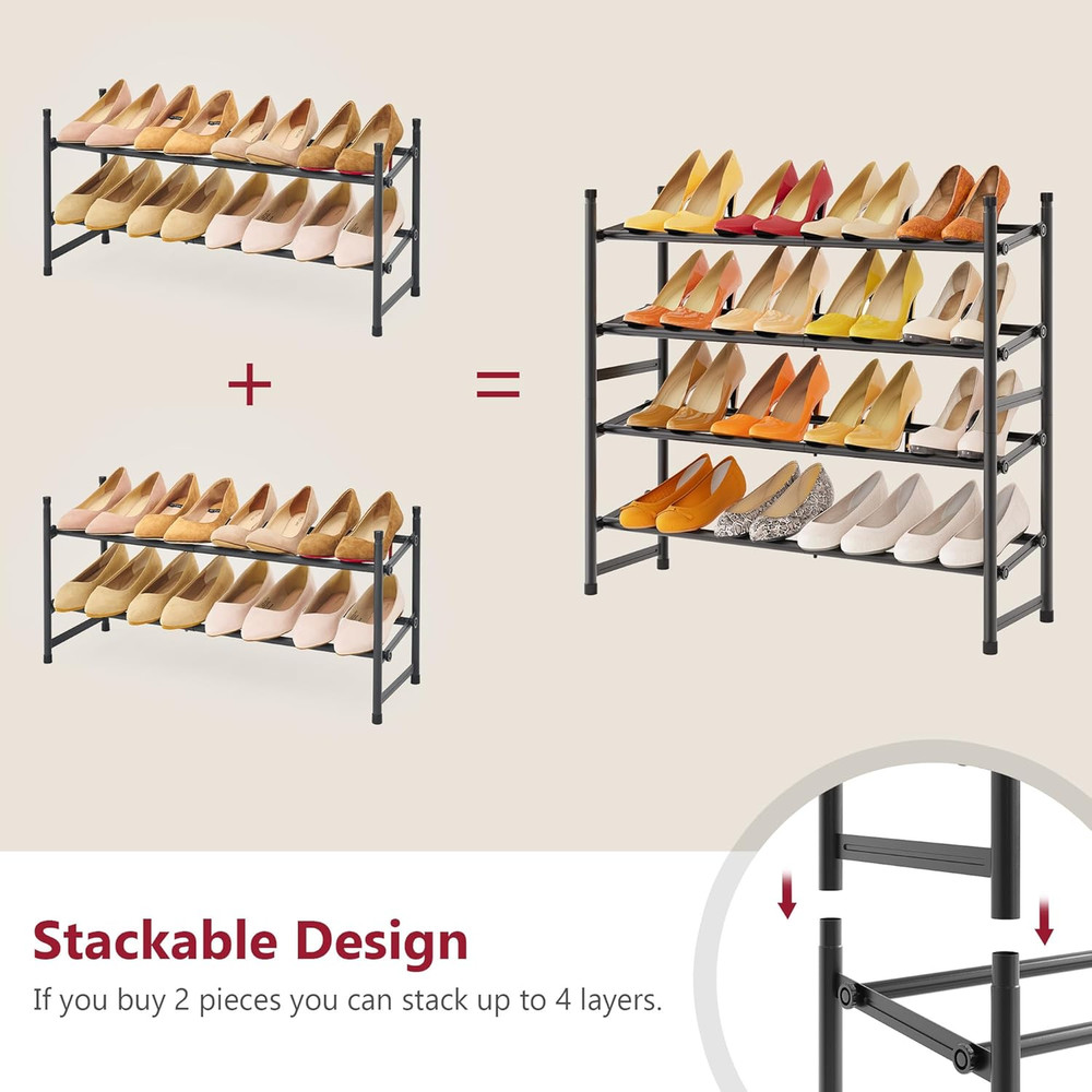 Expandable Shoe Rack for Closet 2 Tier, 28“-41“ Adjustable & Stackable Shoe Shel