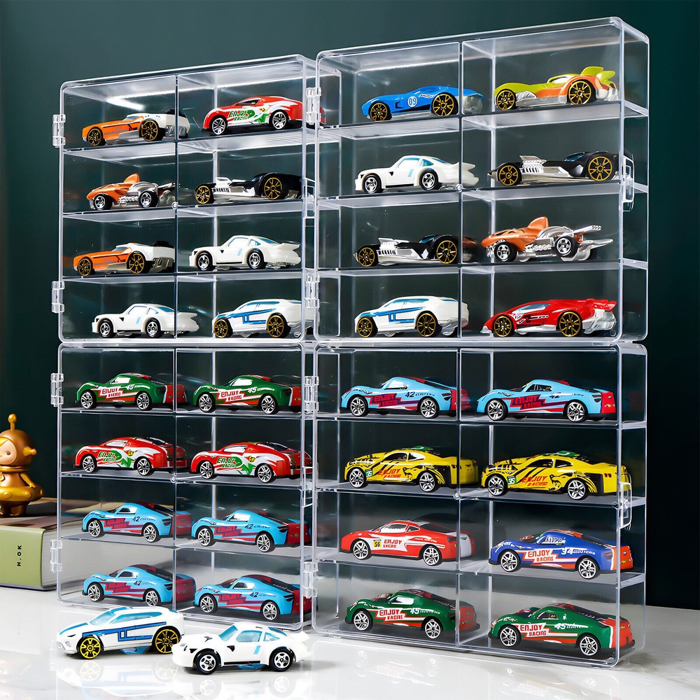 2Pack 1/64 Diecast 8 Car Display Case With Locking Latch Stackable Organizer Box