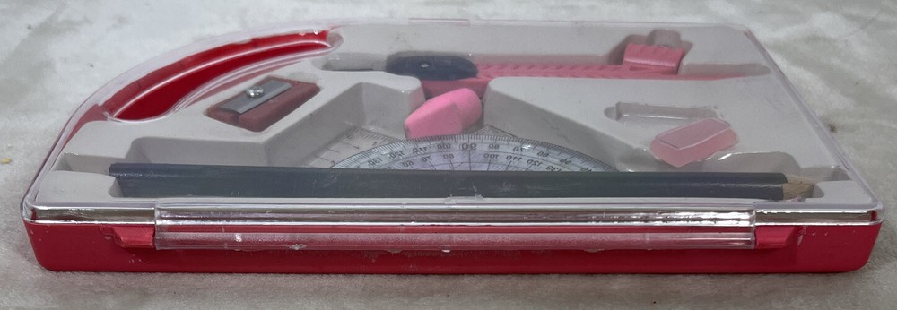 Protractor Compass Set With Case Pencil Sharpener Eraser READ School Supplies