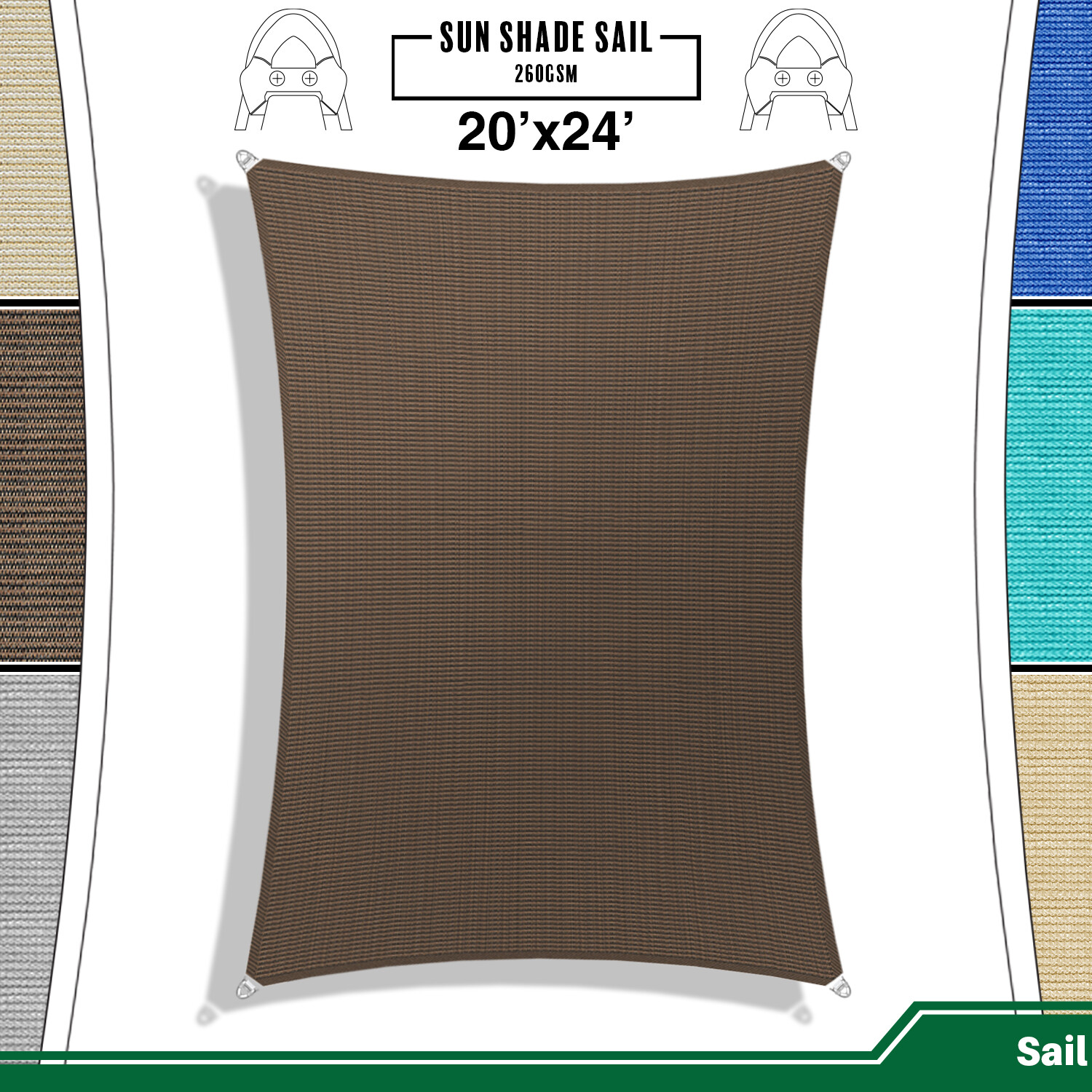 20'x20' Sun Shade Sail w/ Cable UV Block Backyard Deck Garden Pool Cover Outdoor