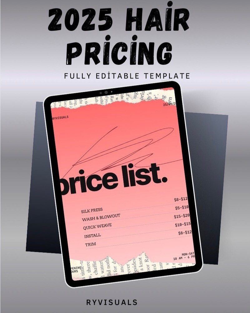editable hair pricing template