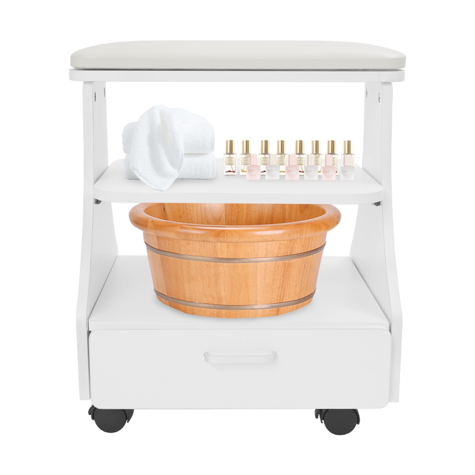 Portable Esthetician Trolley Cart Salon Nail Foot Trolley Cart 52*41*55cm White