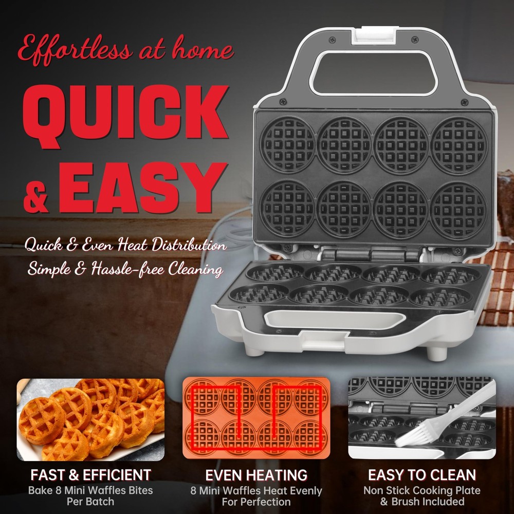 Mini Waffle Maker Machine, Tiny Waffle Bites Iron for Kids, Bake 8 x 2'' Tiny...