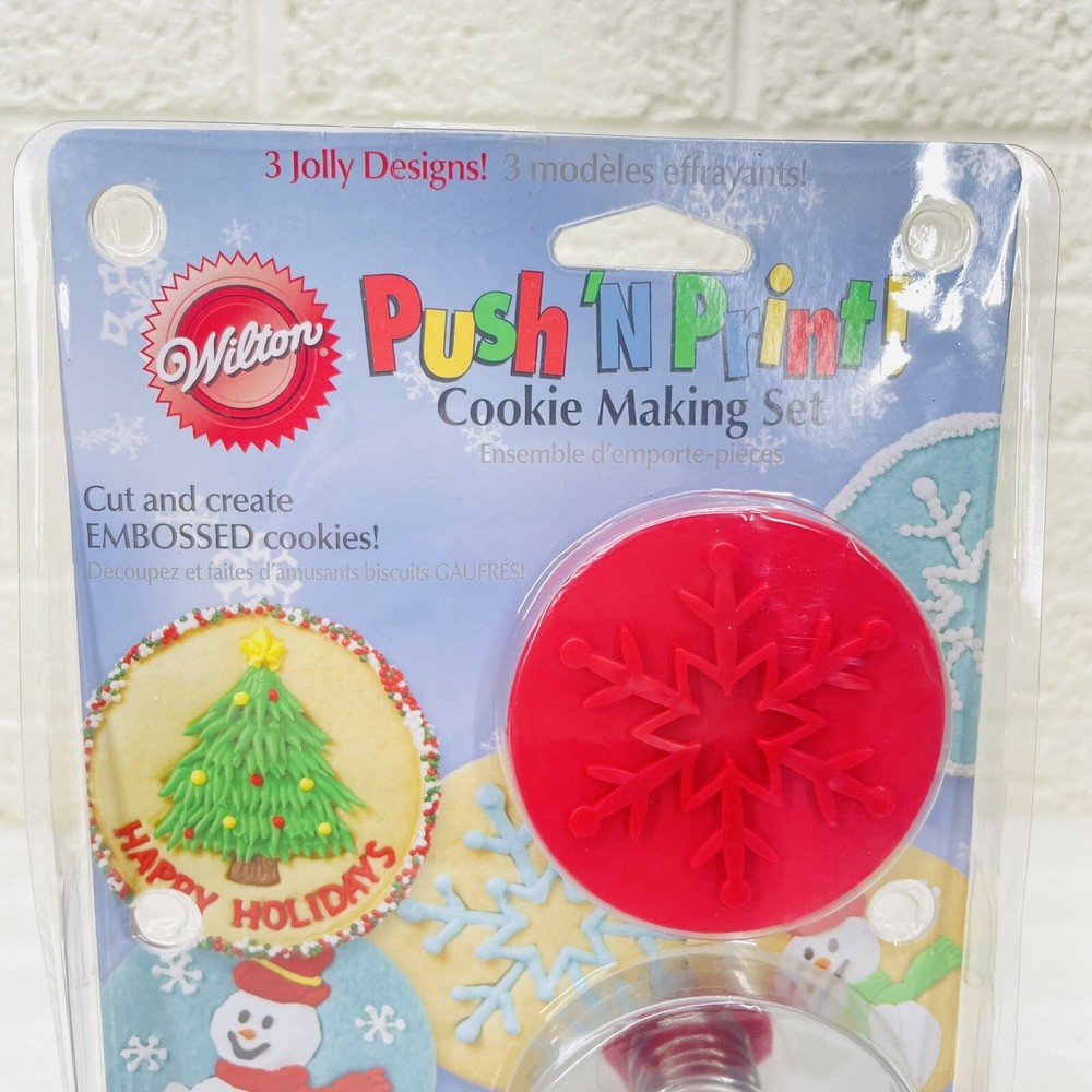 Wilton Push 'N Print Embossed Cookie Making Set Christmas Tree Snowman Snowflake