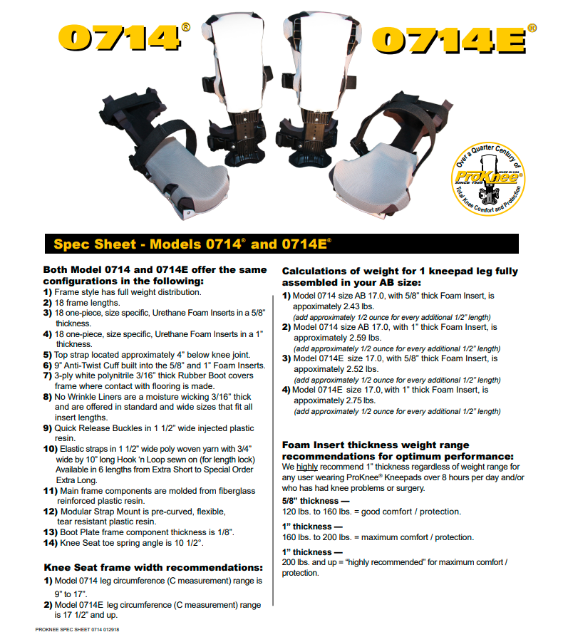 ProKnee 0714E WIDE Custom Fit Regular Knee Pads 1 Inch Foam ~All Sizes Available