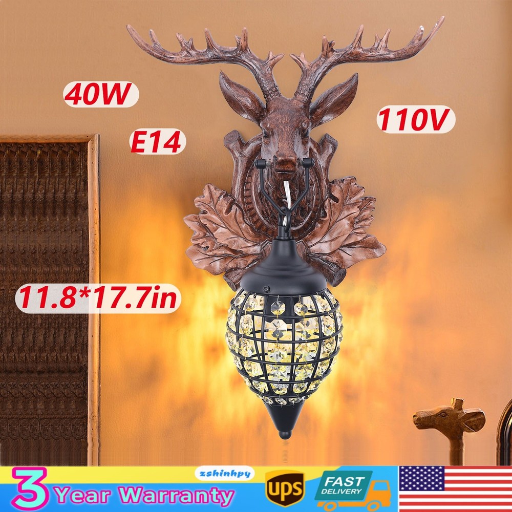 Rustic Deer Light Antler Crystal Wall Sconce Lighting Wildlife Home Rustic Decor