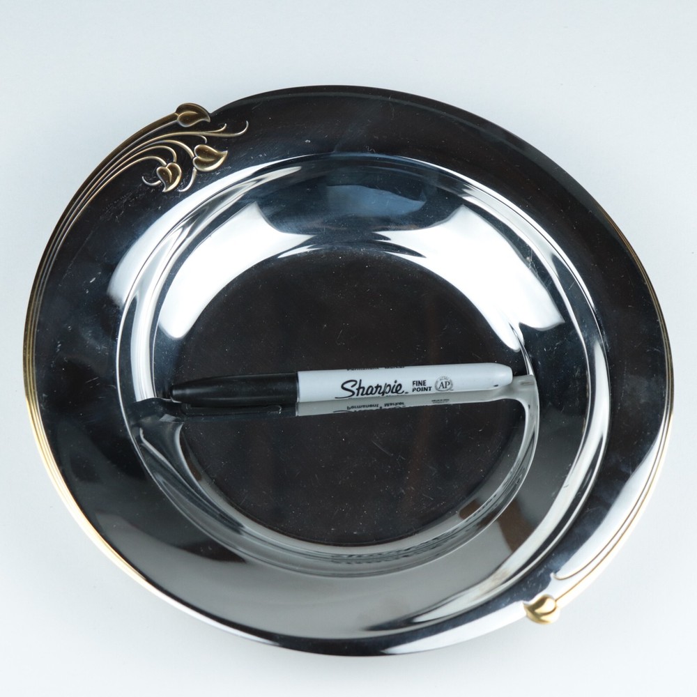 WMF Chromargan Germany 10" Silverplate Bowl with Gold-tone Leaf Accented Rim