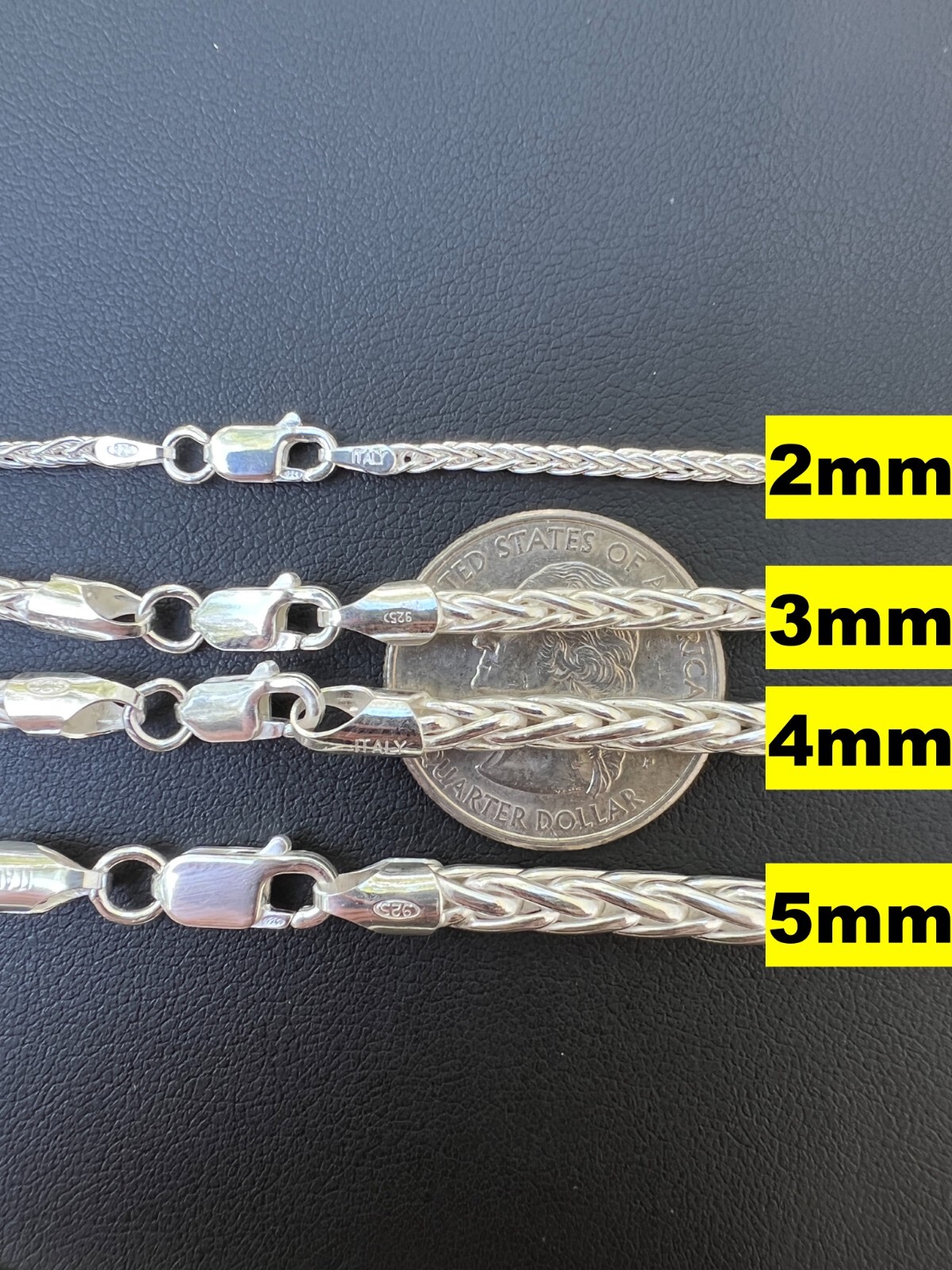 Real Solid 925 Sterling Silver Spiga Rope Wheat Chain Necklace 2-5mm 16-30"