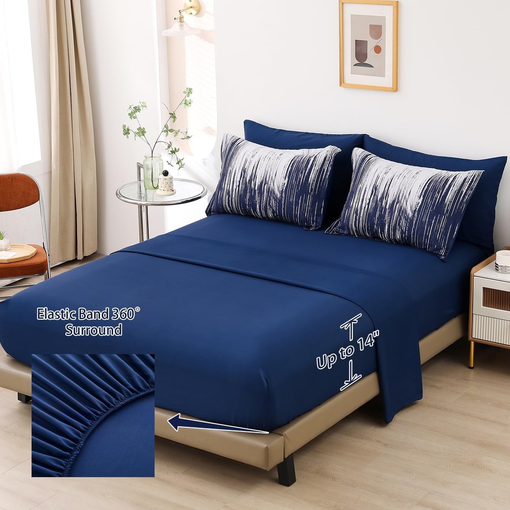 Ombre Blue Comforter Set King Size Gradient Navy Blue White Boho Bedding Set ...