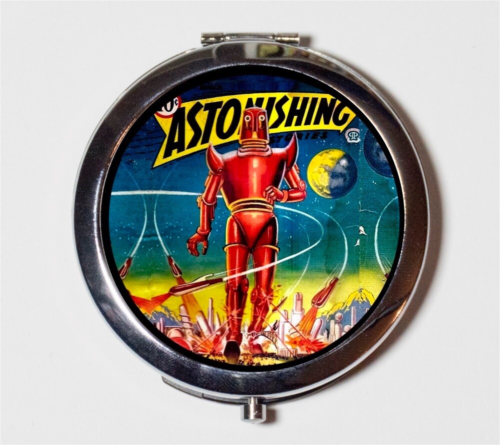 Astonishing Robot Comic Sci Fi Compact Mirror Make Up Pocket Mirror Cosmetics