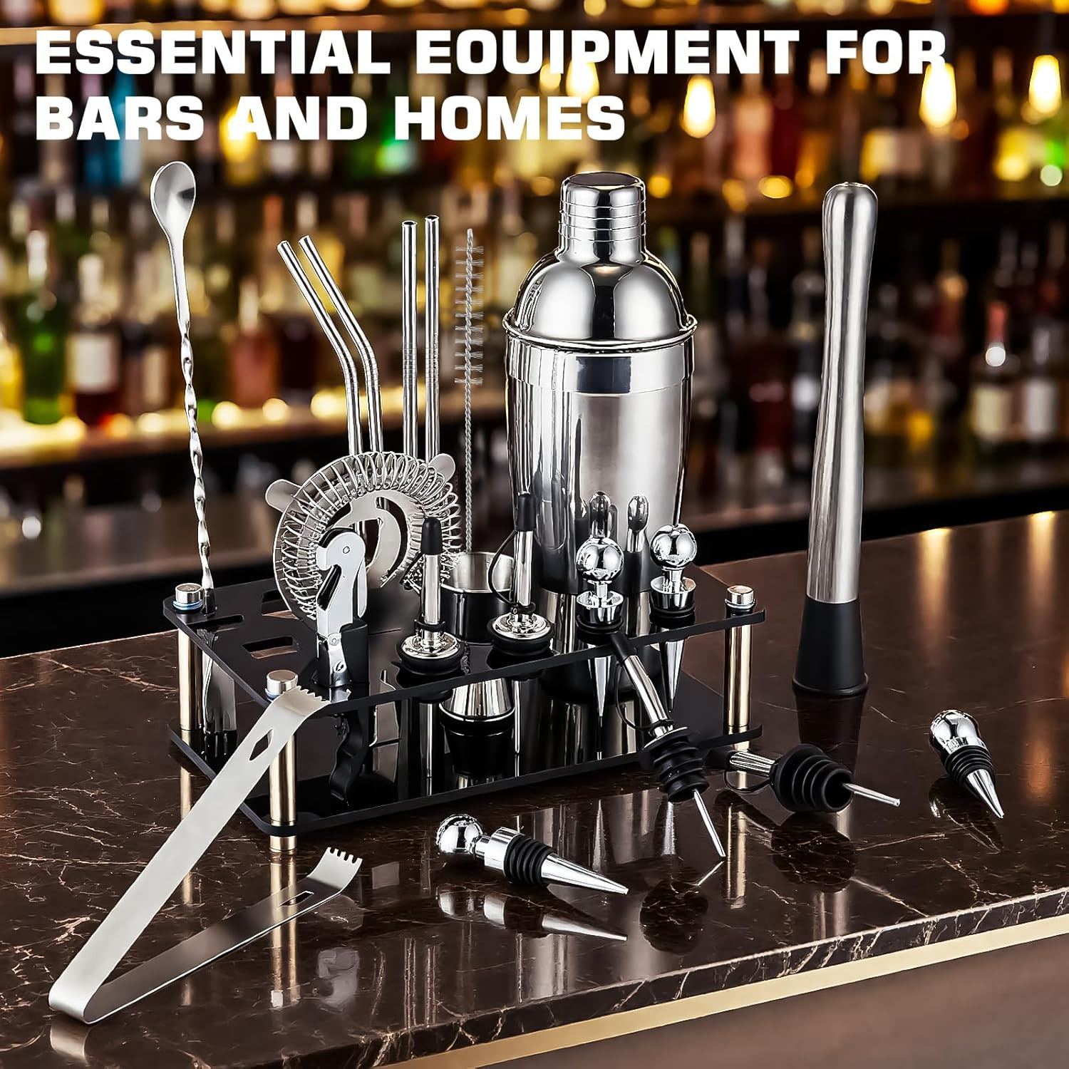 18-Piece Professional Cocktail Shaker Set and Bartender Kit with Stand, Stainles