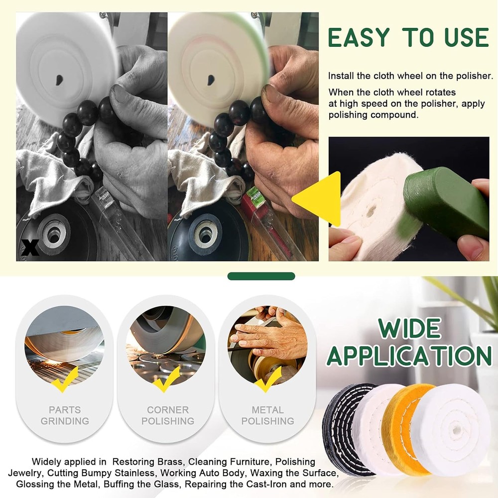 8Pcs 4inch Buffing Polishing Wheel Kit Includes Polishing Compounds, Buffer Whee