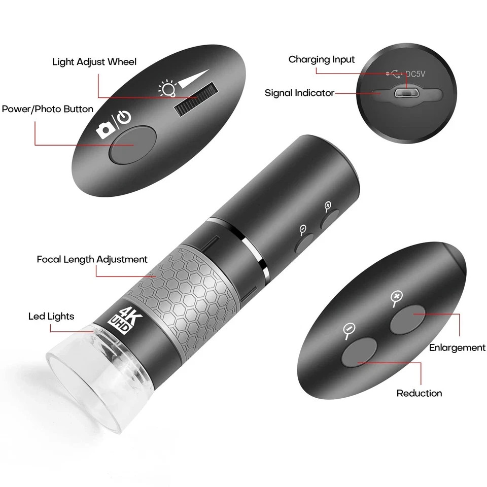 4K WiFi Digital Microscope – Wireless Handheld for iPhone Android Windows Mac
