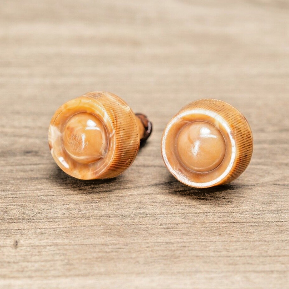 Midcentury Bendix Radio Knobs 2pc Caramel Swirled Plastic 1/4" Opening D Shaft