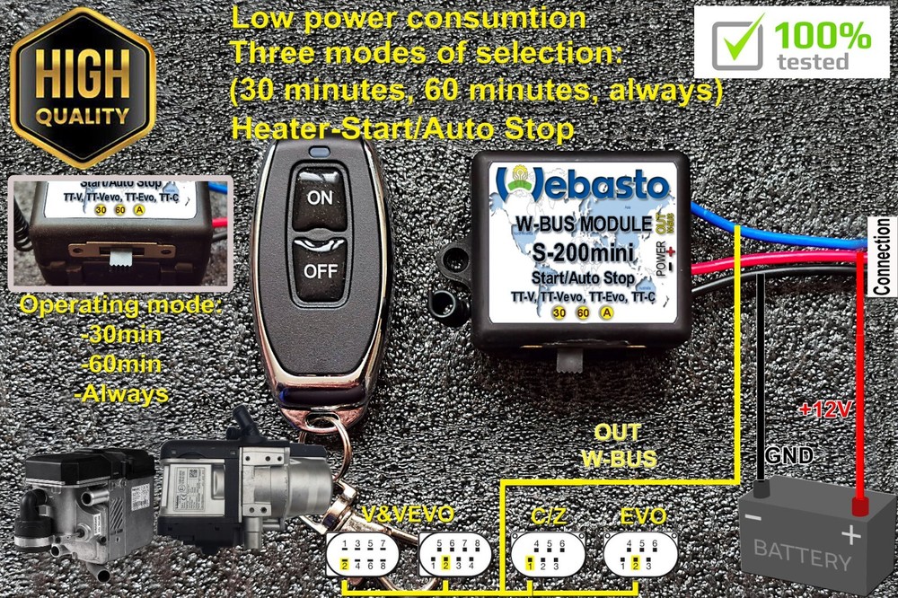 Webasto S-200mini Start/AutoStop  30/60/Always W-bus controller