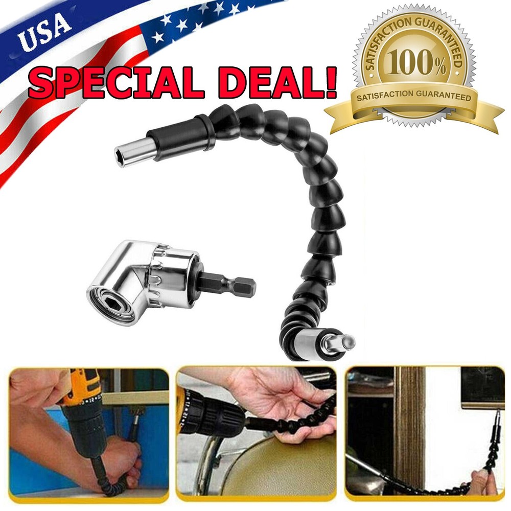 Right Angle Drill Adapter Flexible Shaft Extension Bits & Screwdriver Hold 1/4"
