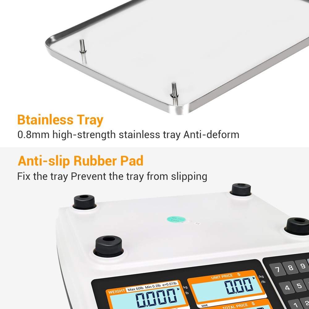 Bromech NTEP Digital Price Computing Scale, 60lb Rechargeable Commercial Food